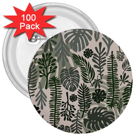 Plants Leaves Boho Botany Foliage 3  Buttons (100 pack)  from ArtsNow.com Front