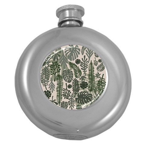 Plants Leaves Boho Botany Foliage Round Hip Flask (5 oz) from ArtsNow.com Front