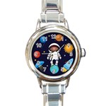 Boy Spaceman Space Rocket Ufo Planets Stars Round Italian Charm Watch