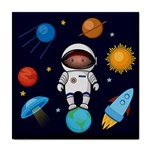 Boy Spaceman Space Rocket Ufo Planets Stars Tile Coaster