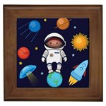 Boy Spaceman Space Rocket Ufo Planets Stars Framed Tile