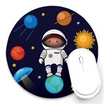Boy Spaceman Space Rocket Ufo Planets Stars Round Mousepad