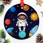 Boy Spaceman Space Rocket Ufo Planets Stars Ornament (Round)