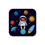 Boy Spaceman Space Rocket Ufo Planets Stars Rubber Coaster (Square)