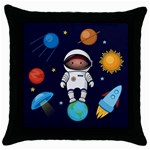 Boy Spaceman Space Rocket Ufo Planets Stars Throw Pillow Case (Black)