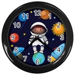 Boy Spaceman Space Rocket Ufo Planets Stars Wall Clock (Black)