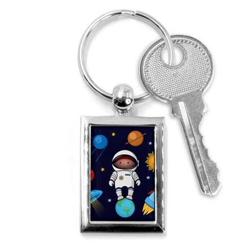 Boy Spaceman Space Rocket Ufo Planets Stars Key Chain (Rectangle) from ArtsNow.com Front