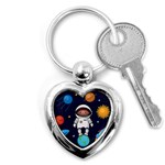 Boy Spaceman Space Rocket Ufo Planets Stars Key Chain (Heart)