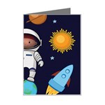Boy Spaceman Space Rocket Ufo Planets Stars Mini Greeting Card