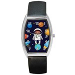 Boy Spaceman Space Rocket Ufo Planets Stars Barrel Style Metal Watch