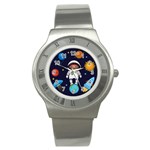 Boy Spaceman Space Rocket Ufo Planets Stars Stainless Steel Watch