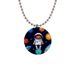 Boy Spaceman Space Rocket Ufo Planets Stars 1  Button Necklace