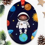 Boy Spaceman Space Rocket Ufo Planets Stars Oval Ornament (Two Sides)