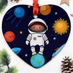 Boy Spaceman Space Rocket Ufo Planets Stars Heart Ornament (Two Sides)