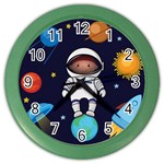 Boy Spaceman Space Rocket Ufo Planets Stars Color Wall Clock