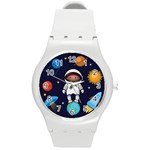 Boy Spaceman Space Rocket Ufo Planets Stars Round Plastic Sport Watch (M)