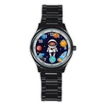 Boy Spaceman Space Rocket Ufo Planets Stars Stainless Steel Round Watch
