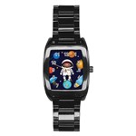 Boy Spaceman Space Rocket Ufo Planets Stars Stainless Steel Barrel Watch
