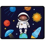 Boy Spaceman Space Rocket Ufo Planets Stars Two Sides Fleece Blanket (Large)
