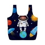 Boy Spaceman Space Rocket Ufo Planets Stars Full Print Recycle Bag (M)