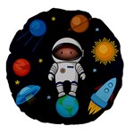 Boy Spaceman Space Rocket Ufo Planets Stars Large 18  Premium Flano Round Cushions