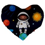 Boy Spaceman Space Rocket Ufo Planets Stars Large 19  Premium Flano Heart Shape Cushions