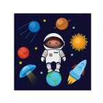 Boy Spaceman Space Rocket Ufo Planets Stars Square Satin Scarf (30  x 30 )