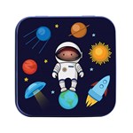Boy Spaceman Space Rocket Ufo Planets Stars Square Metal Box (Black)