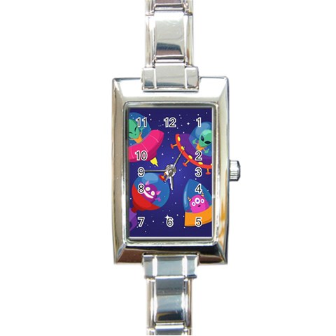 Cartoon Funny Aliens With Ufo Duck Starry Sky Set Rectangle Italian Charm Watch from ArtsNow.com Front