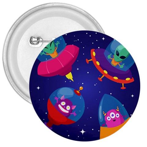 Cartoon Funny Aliens With Ufo Duck Starry Sky Set 3  Buttons from ArtsNow.com Front