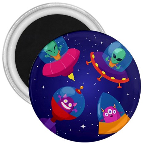 Cartoon Funny Aliens With Ufo Duck Starry Sky Set 3  Magnets from ArtsNow.com Front