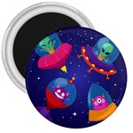 Cartoon Funny Aliens With Ufo Duck Starry Sky Set 3  Magnets
