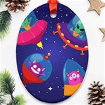 Cartoon Funny Aliens With Ufo Duck Starry Sky Set Ornament (Oval)