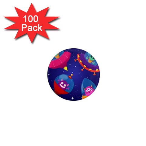 Cartoon Funny Aliens With Ufo Duck Starry Sky Set 1  Mini Magnets (100 pack)  from ArtsNow.com Front