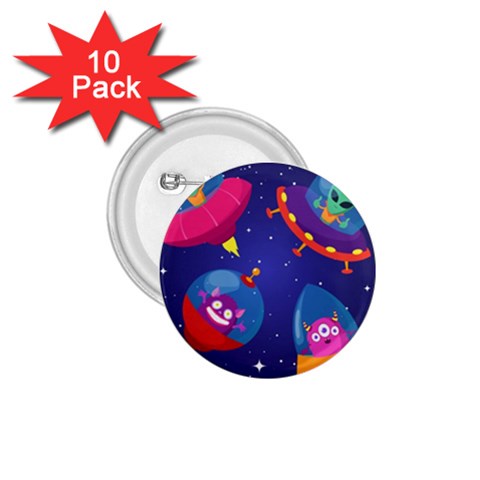 Cartoon Funny Aliens With Ufo Duck Starry Sky Set 1.75  Buttons (10 pack) from ArtsNow.com Front