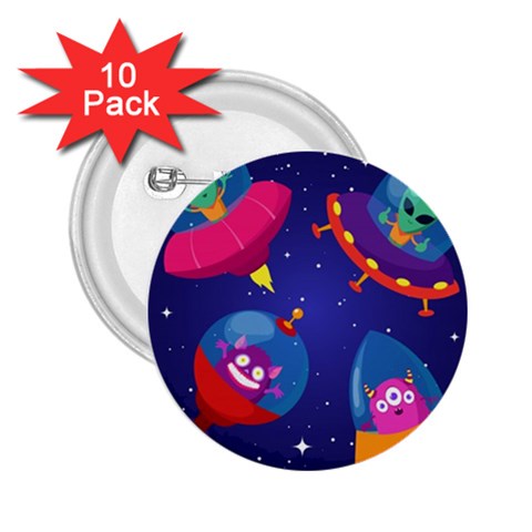 Cartoon Funny Aliens With Ufo Duck Starry Sky Set 2.25  Buttons (10 pack)  from ArtsNow.com Front
