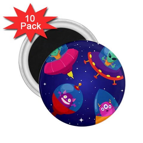 Cartoon Funny Aliens With Ufo Duck Starry Sky Set 2.25  Magnets (10 pack)  from ArtsNow.com Front