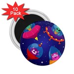 Cartoon Funny Aliens With Ufo Duck Starry Sky Set 2.25  Magnets (10 pack) 