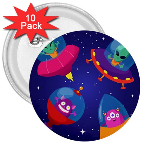 Cartoon Funny Aliens With Ufo Duck Starry Sky Set 3  Buttons (10 pack)  from ArtsNow.com Front