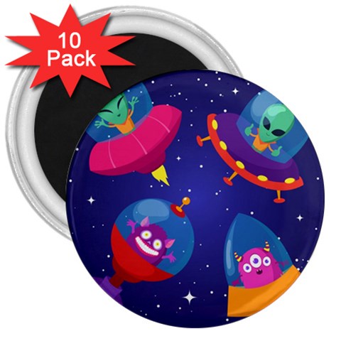 Cartoon Funny Aliens With Ufo Duck Starry Sky Set 3  Magnets (10 pack)  from ArtsNow.com Front