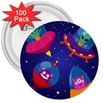 Cartoon Funny Aliens With Ufo Duck Starry Sky Set 3  Buttons (100 pack) 