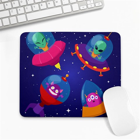Cartoon Funny Aliens With Ufo Duck Starry Sky Set Large Mousepad from ArtsNow.com Front