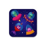 Cartoon Funny Aliens With Ufo Duck Starry Sky Set Rubber Square Coaster (4 pack)