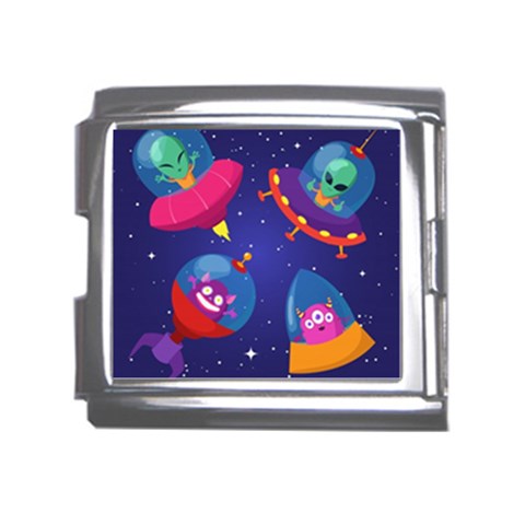 Cartoon Funny Aliens With Ufo Duck Starry Sky Set Mega Link Italian Charm (18mm) from ArtsNow.com Front