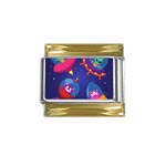 Cartoon Funny Aliens With Ufo Duck Starry Sky Set Gold Trim Italian Charm (9mm)