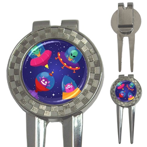 Cartoon Funny Aliens With Ufo Duck Starry Sky Set 3 Front