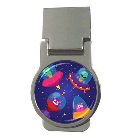Cartoon Funny Aliens With Ufo Duck Starry Sky Set Money Clips (Round)  from ArtsNow.com Front
