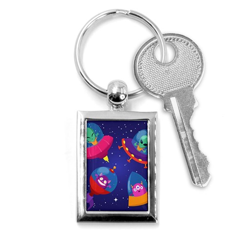 Cartoon Funny Aliens With Ufo Duck Starry Sky Set Key Chain (Rectangle) from ArtsNow.com Front