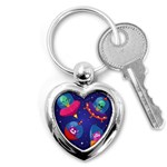Cartoon Funny Aliens With Ufo Duck Starry Sky Set Key Chain (Heart)