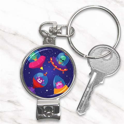 Cartoon Funny Aliens With Ufo Duck Starry Sky Set Nail Clippers Key Chain from ArtsNow.com Front